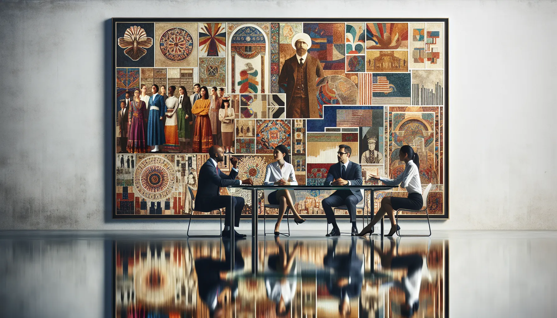 diverse professionals discussing cultural origins in a modern office.