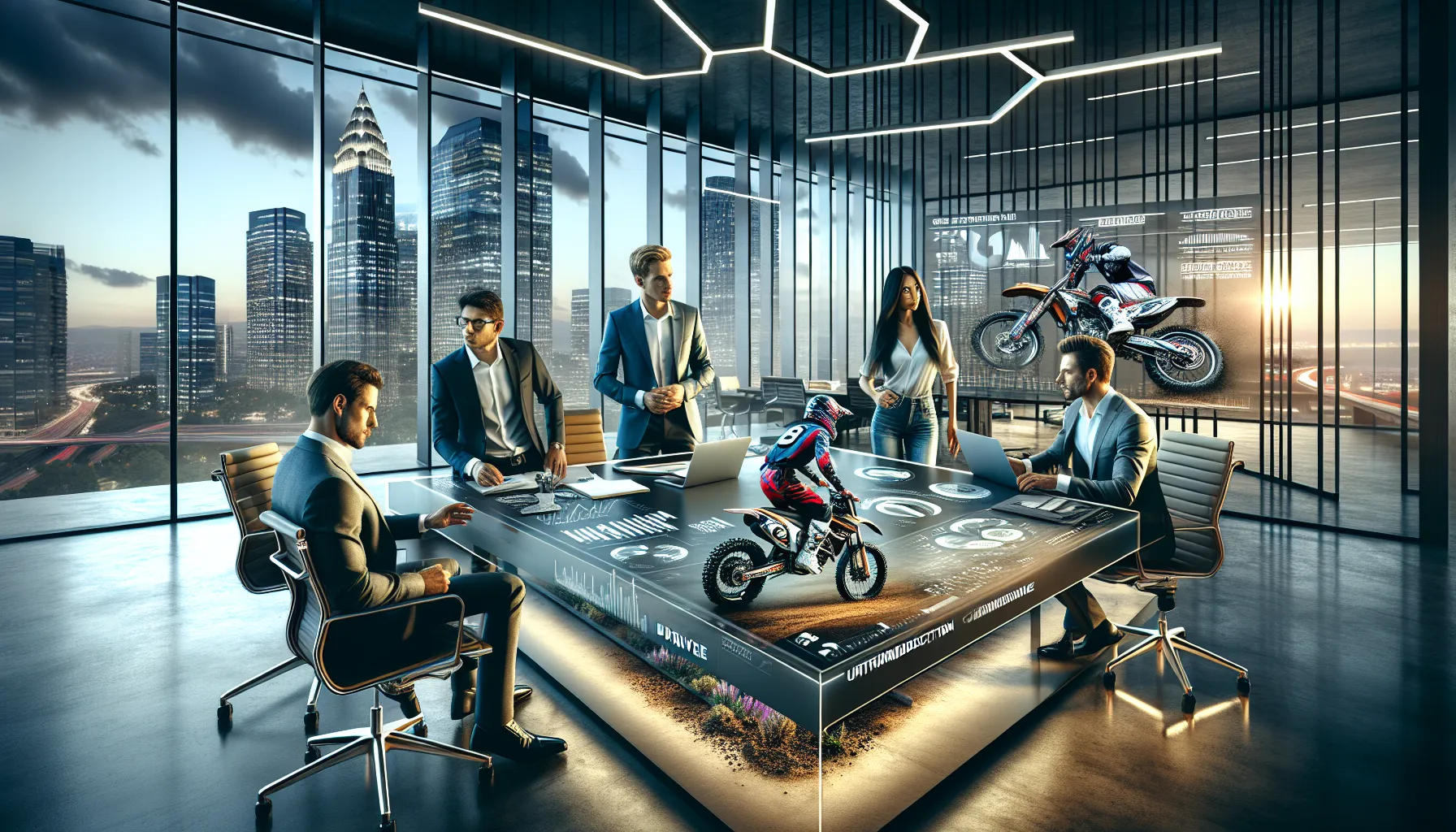 diverse professionals collaborating in a modern office about Ioda Racing.