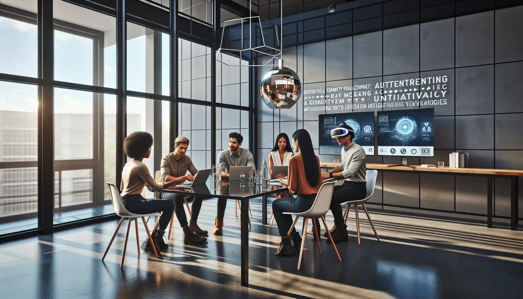 diverse content creators collaborating in a modern office.