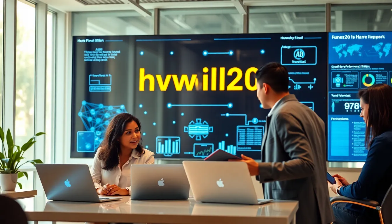 professionals collaborating on Hwwilb20 framework in a modern office.