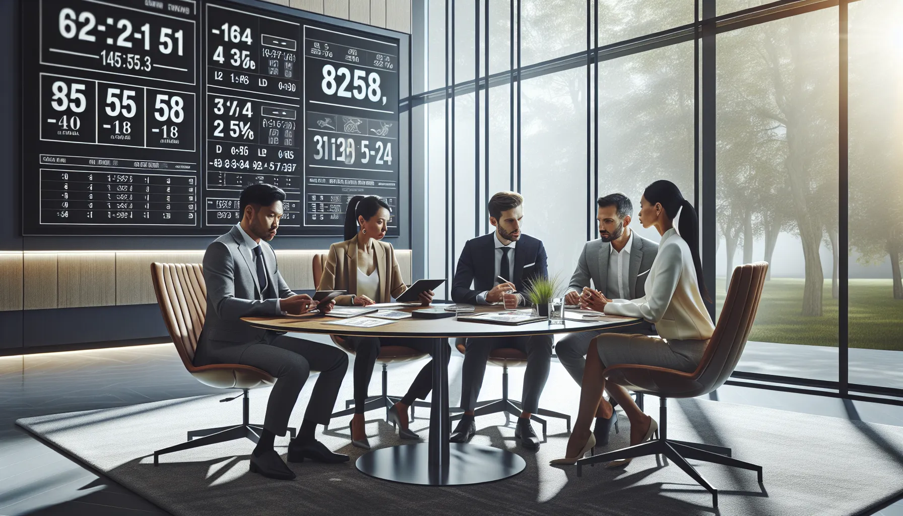 professionals analyzing betting odds in a modern office setting.