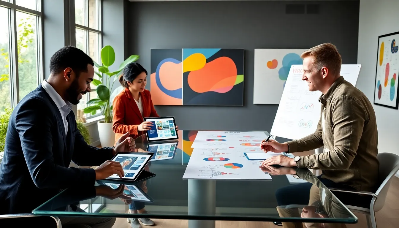 diverse professionals collaborating in a modern workspace.