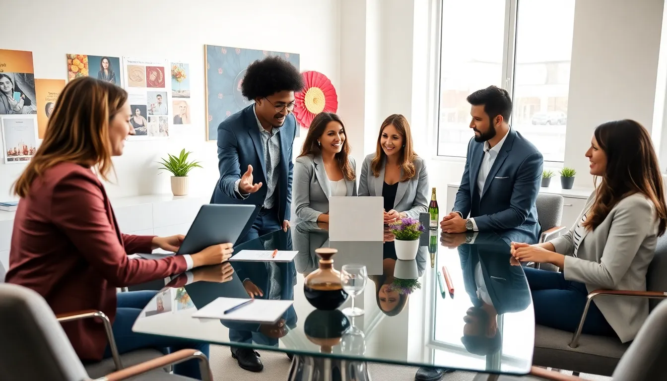 diverse team collaborating in a modern event planning workspace.