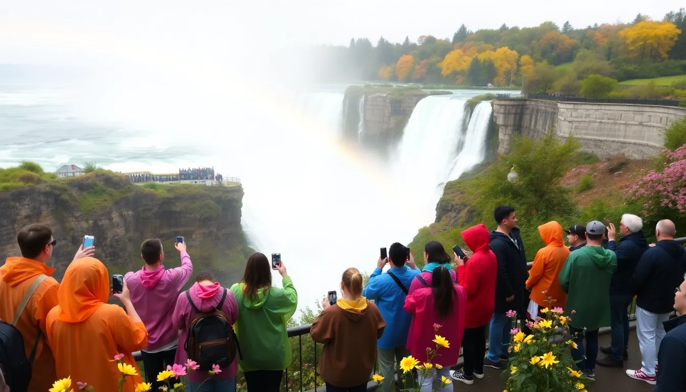 diverse visitors at Niagara Falls enjoying the natural scenery.