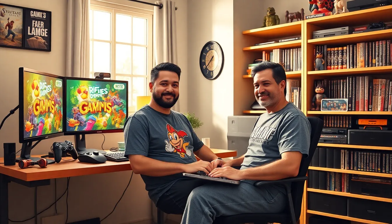 Larry working in his home office, creating gaming guides and content.