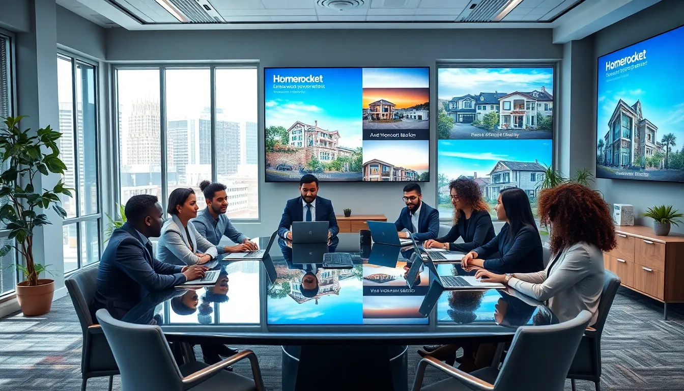diverse real estate team collaborating in a bright, modern office.