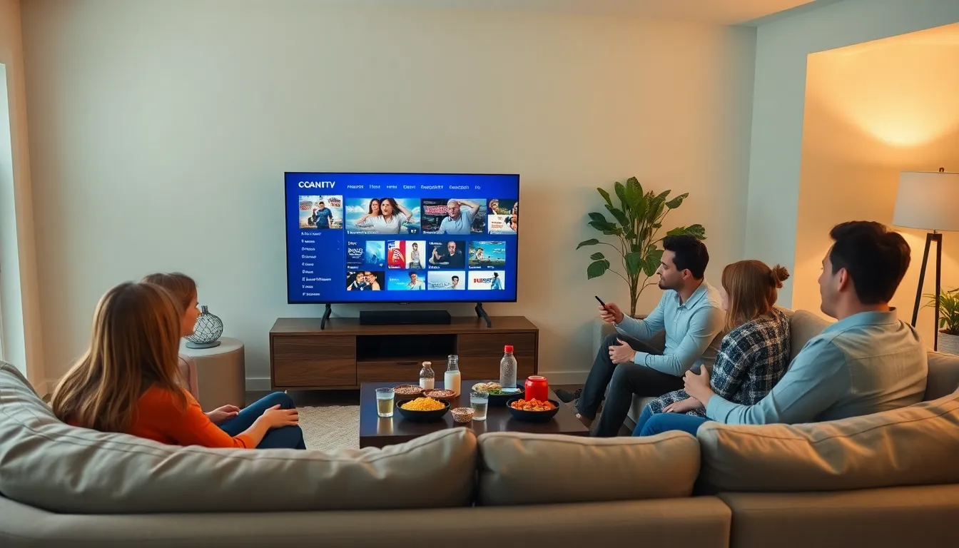 family enjoying Cox Streaming TV in a modern living room.