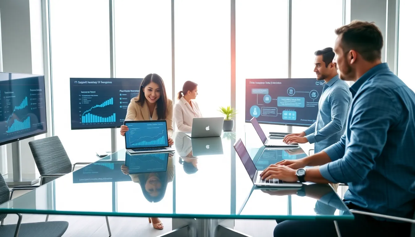 diverse team collaborating in a modern office on IT support strategies.