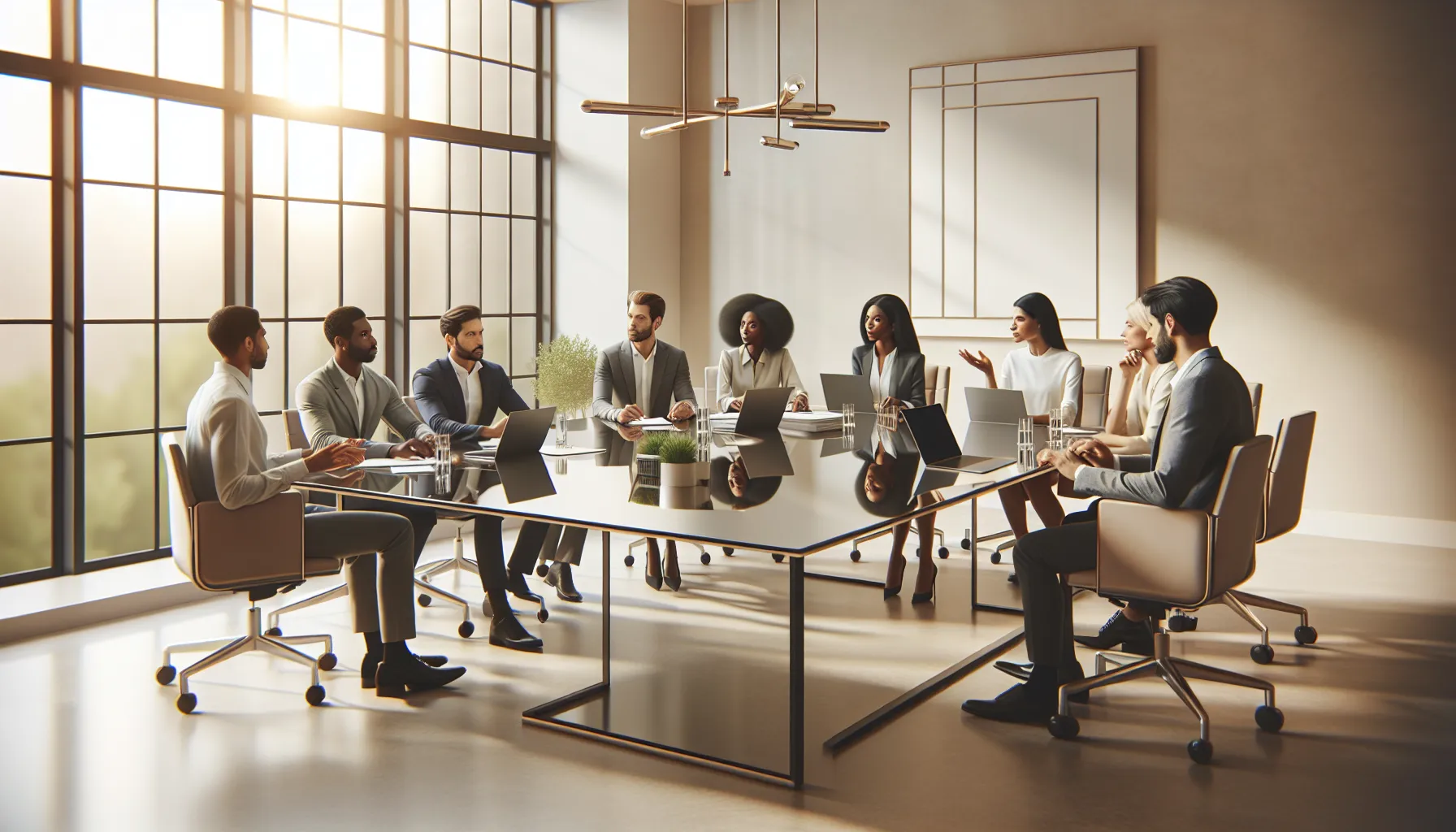 diverse professionals collaborating in a modern office setting.