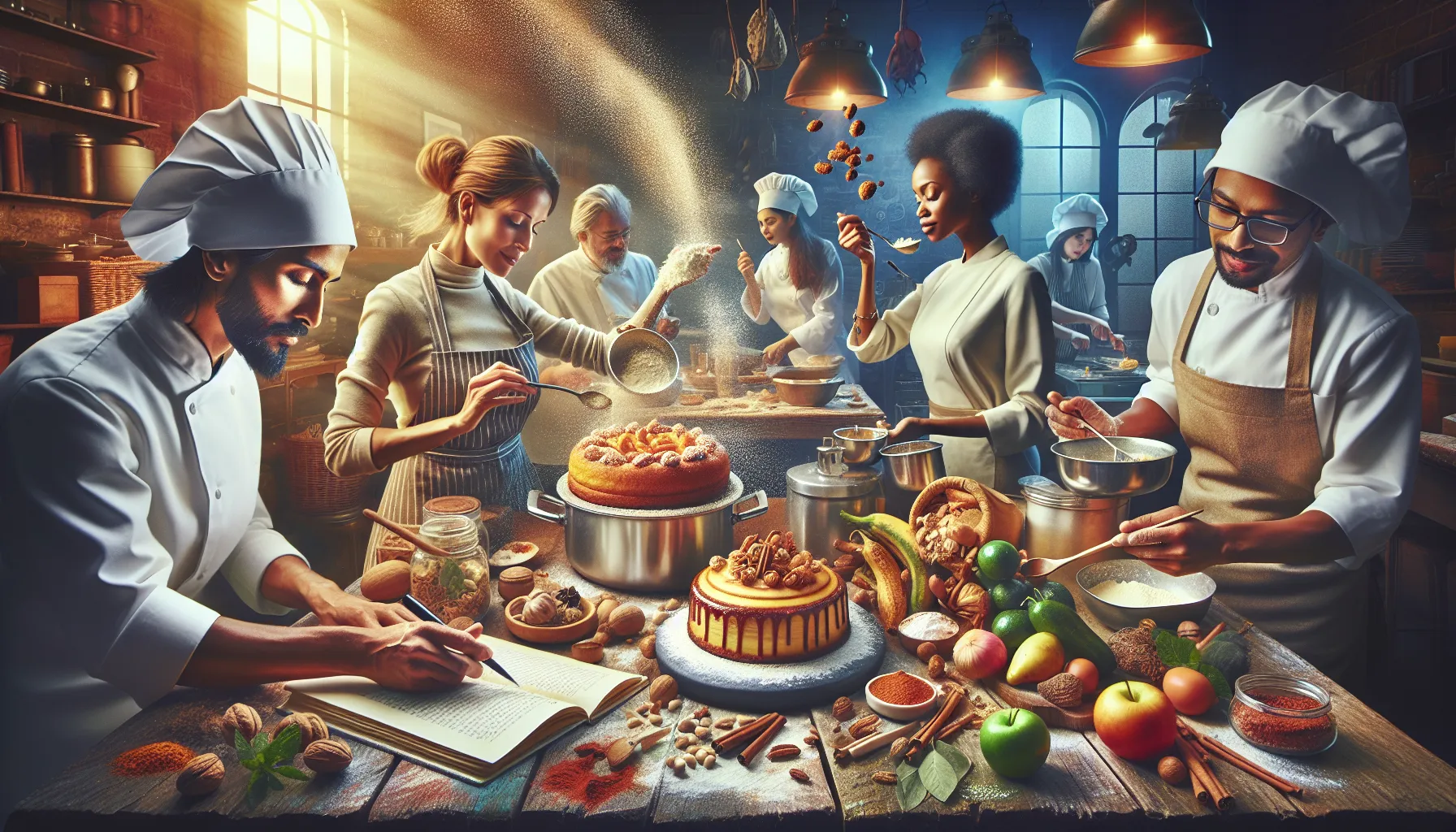 chefs preparing traditional and modern Rasnkada in a vibrant kitchen.