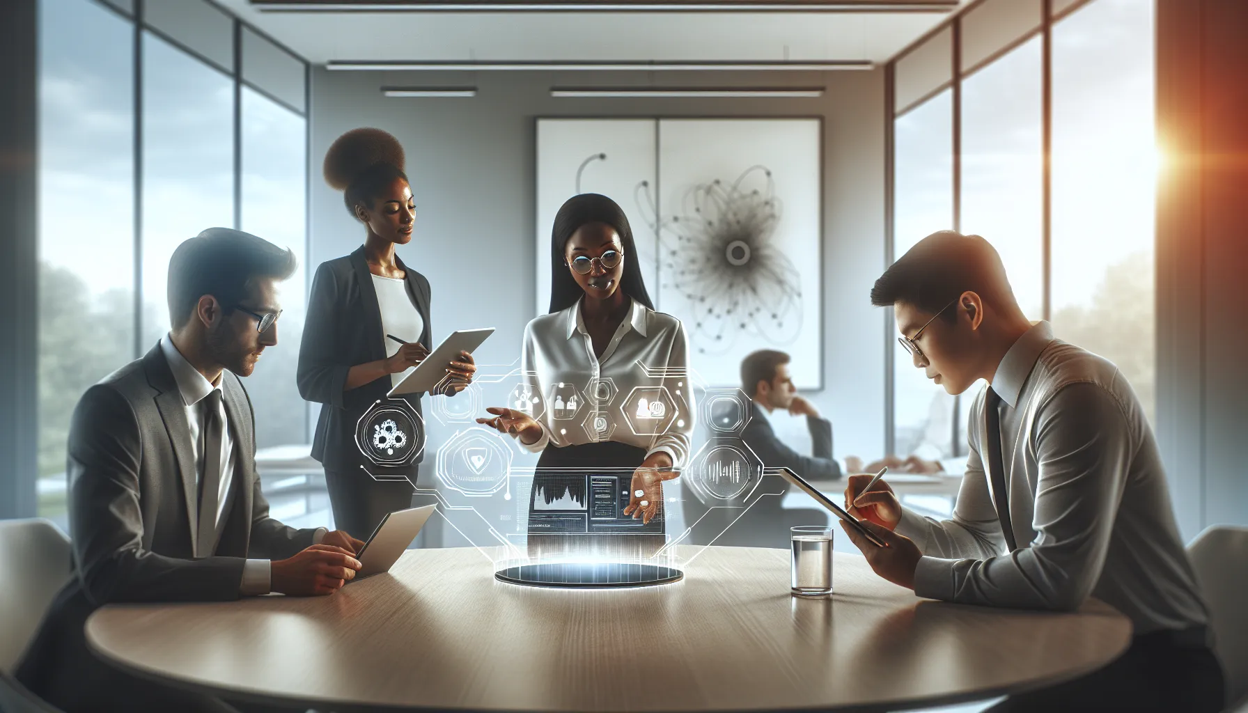 diverse team troubleshooting Runlhlp in a modern office setting.