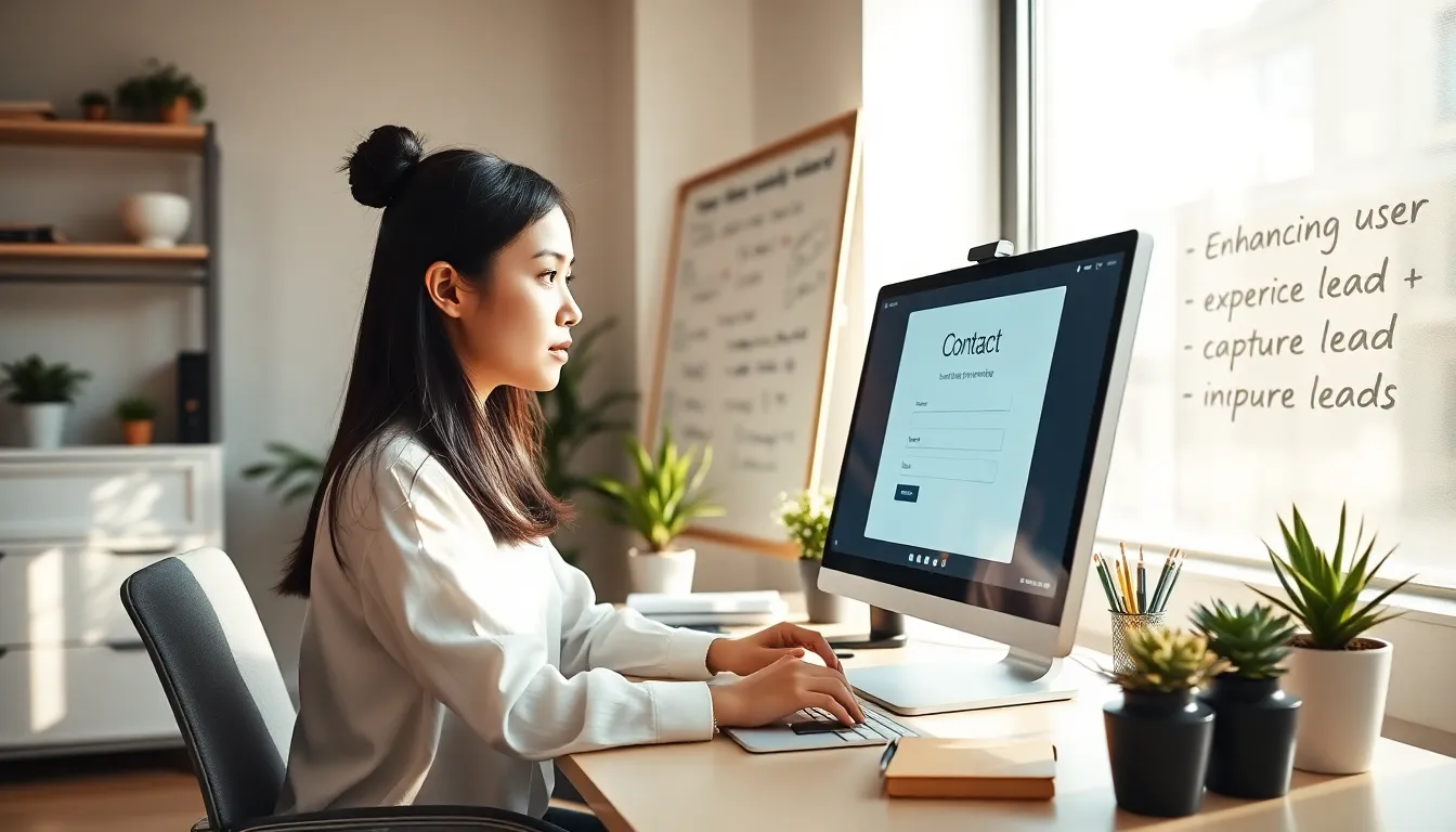 web designer creating a user-friendly contact page in a modern office.