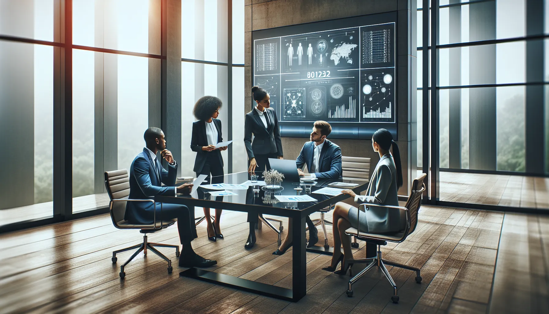 diverse team discussing data organization in a modern office.