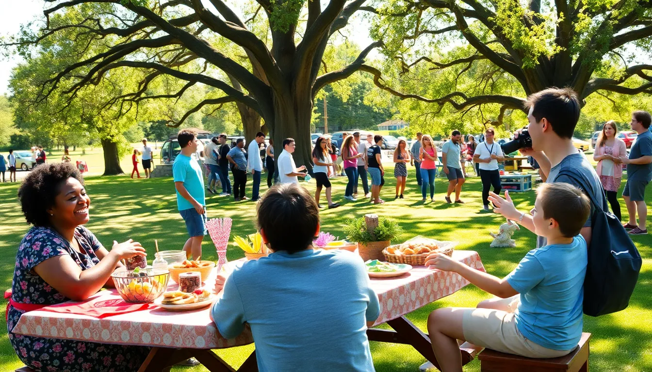 diverse community enjoying a budget-friendly outdoor event in a sunny park.