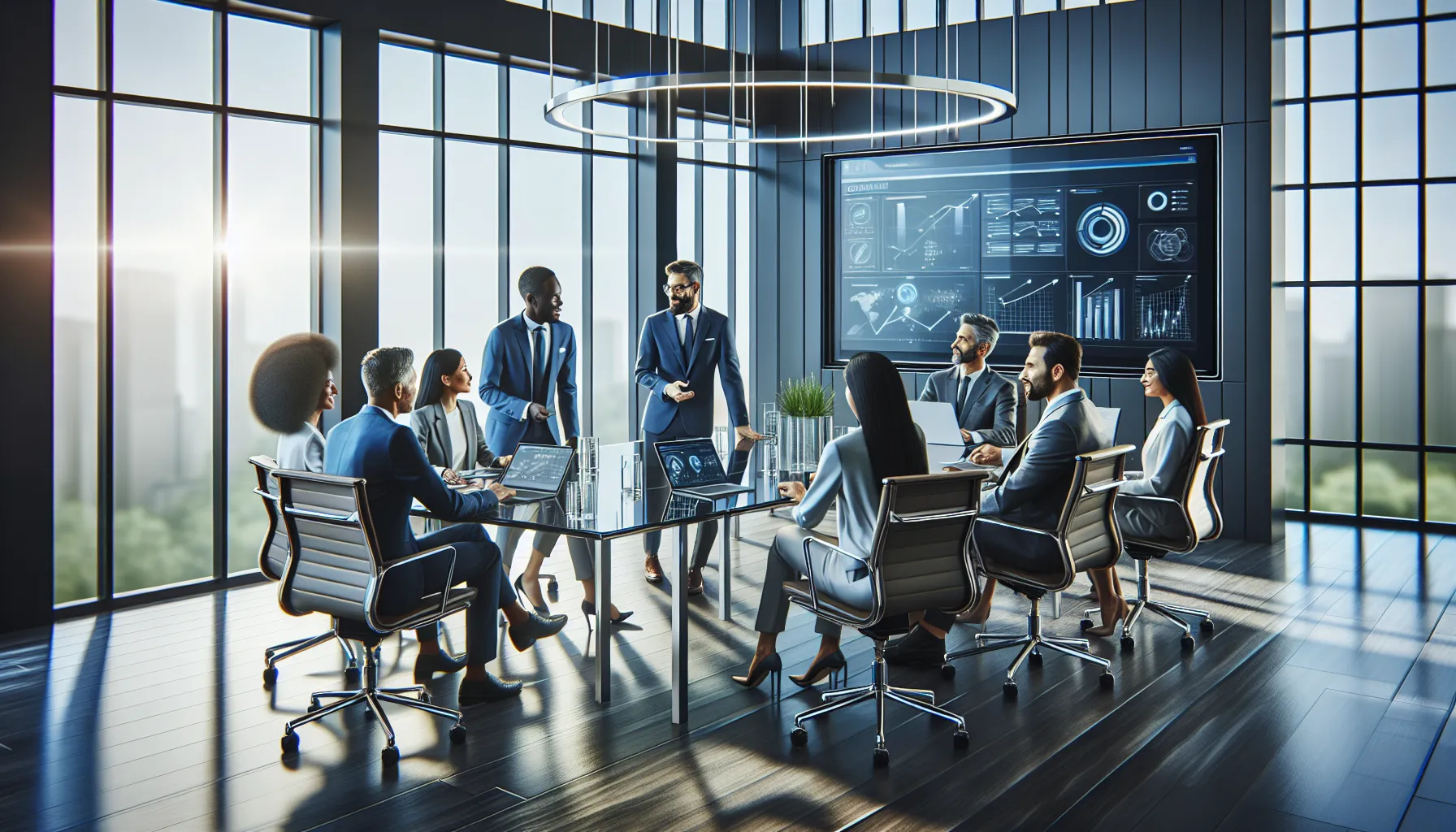 diverse professionals discussing Zifuz6289 features in a modern office.