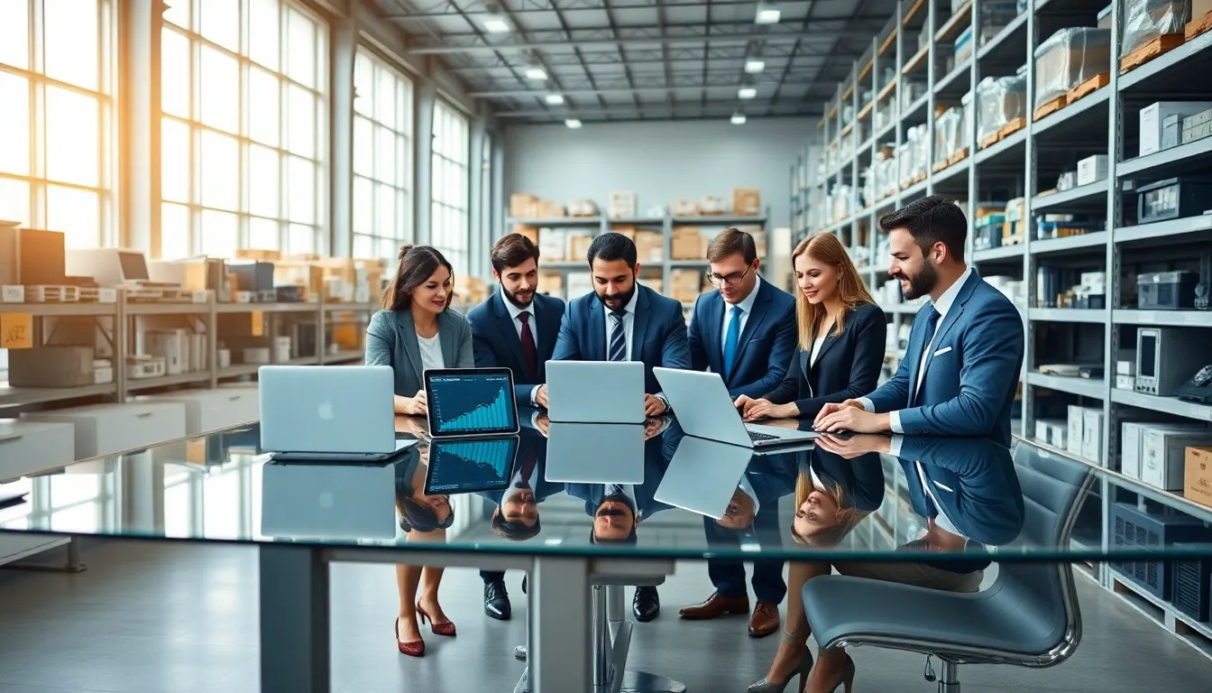 diverse team in a logistics warehouse for consumer electronics.