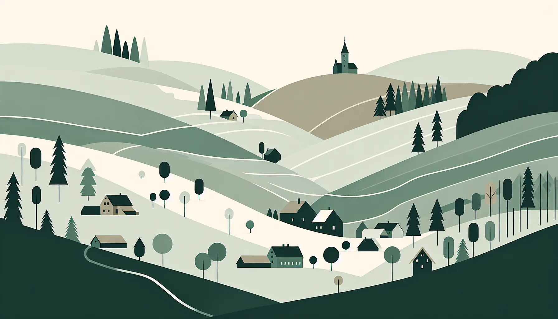 Rolling hills and small villages in Croatian Zagorje countryside landscape