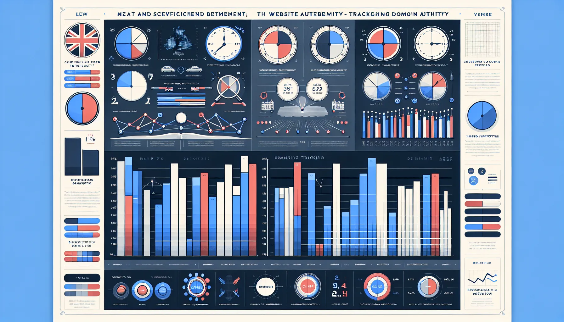 UK-style infographic showing domain authority benchmarks and 12-week trend analysis.