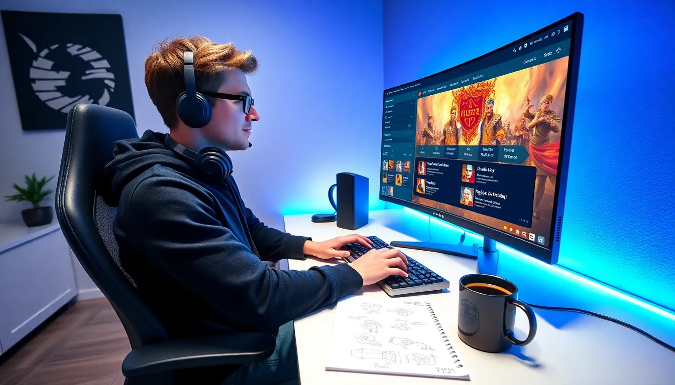 A gamer using CK2Generator website on a computer in a modern room.