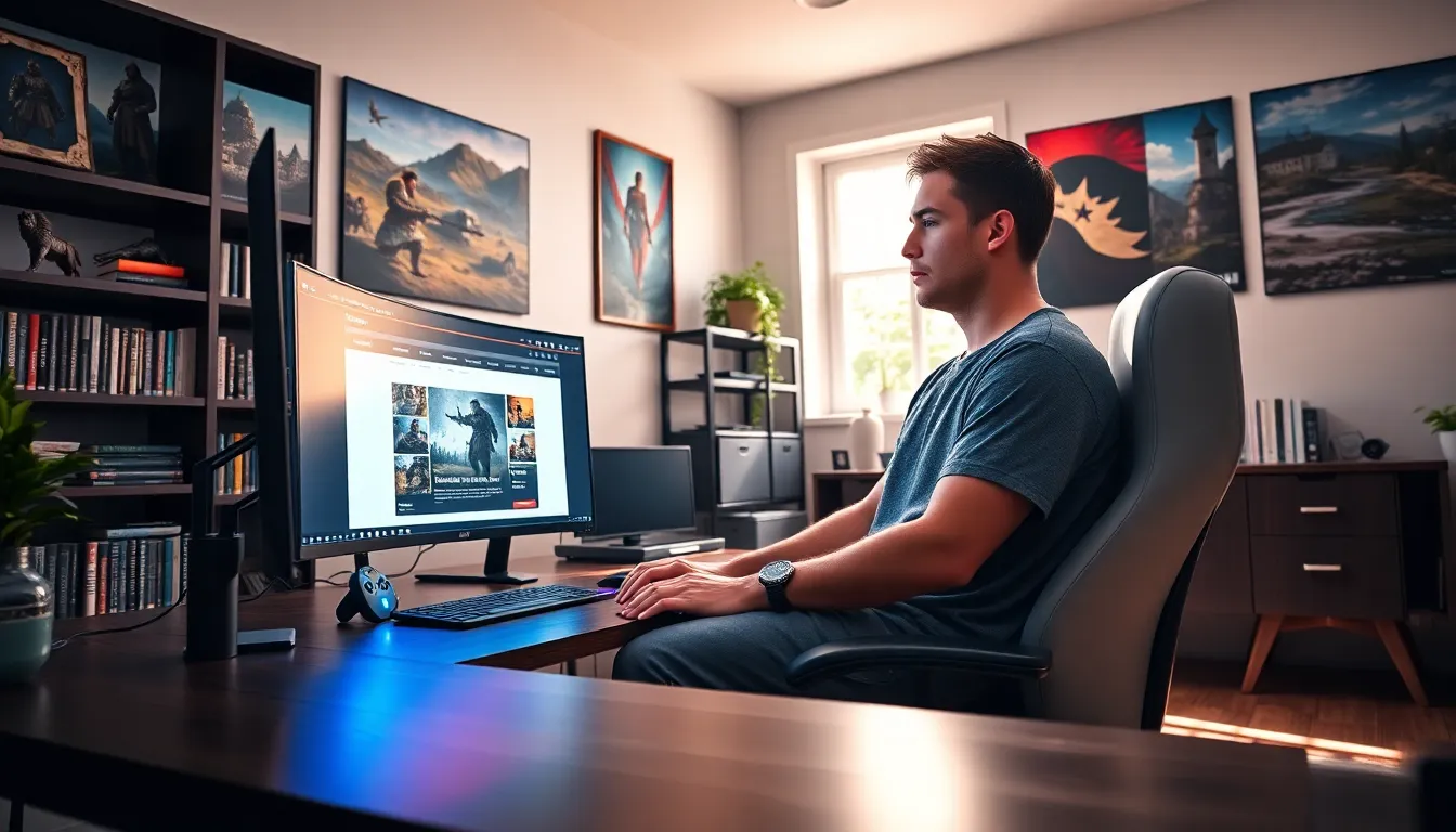 a gamer using CK2Generator in a modern home office.