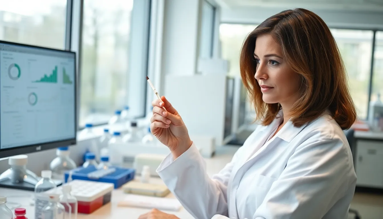healthcare worker using a viral culture swab in a modern laboratory.