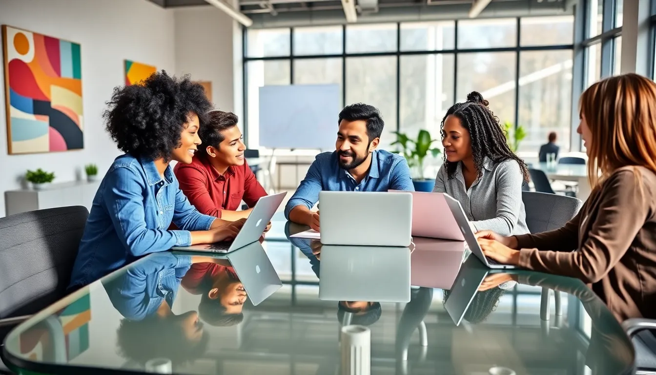 diverse entrepreneurs collaborating in a modern office space.