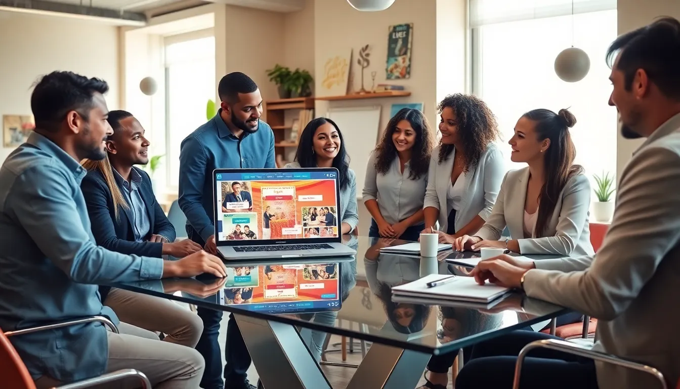 diverse team brainstorming in a modern office for event planning.