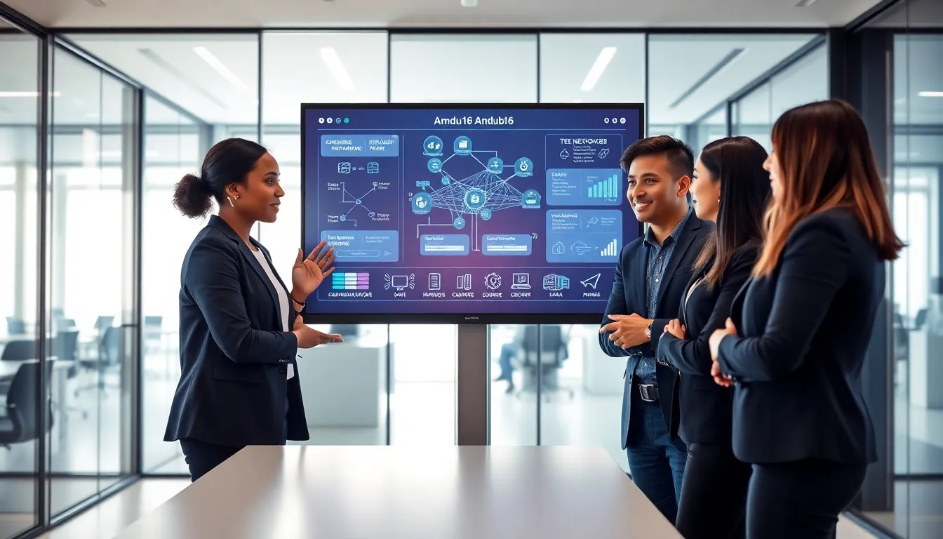 diverse team collaborating on advanced networking technology in a modern office.