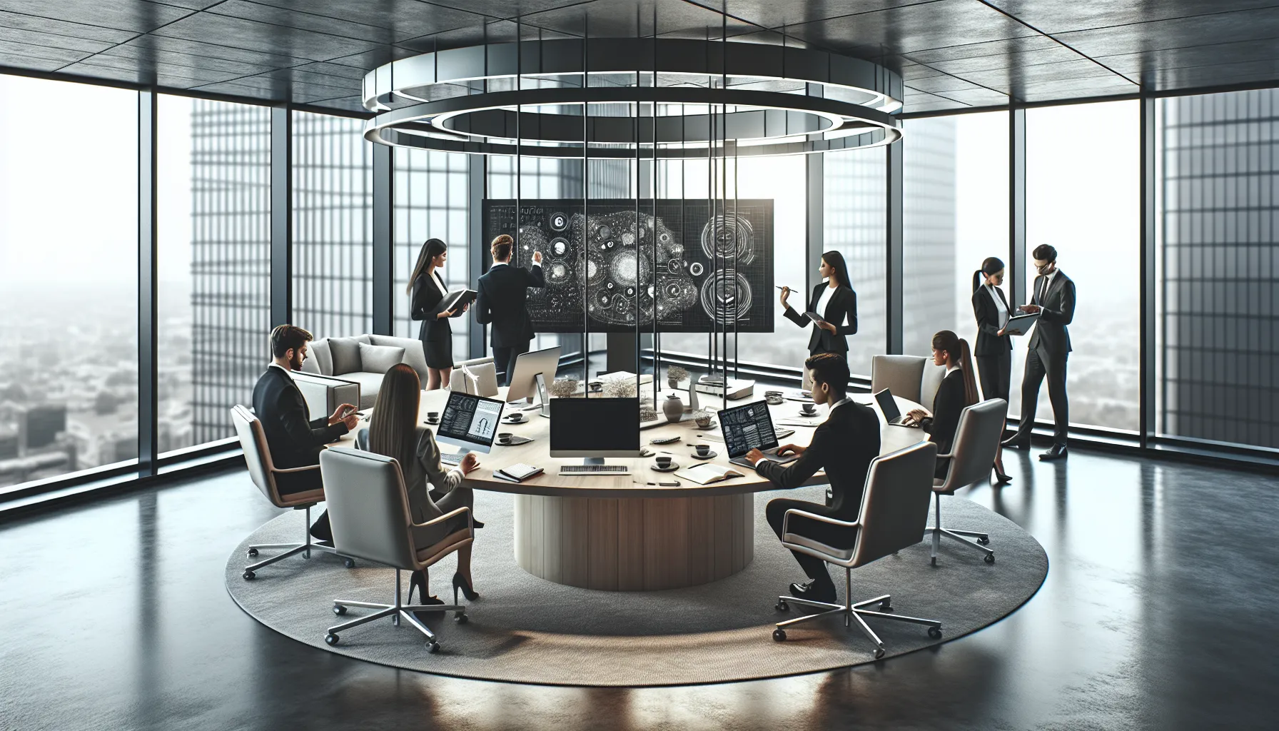 diverse team collaborating in a modern office setting.