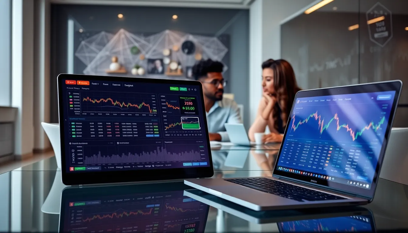 diverse team discussing cryptocurrency trading in a modern office.