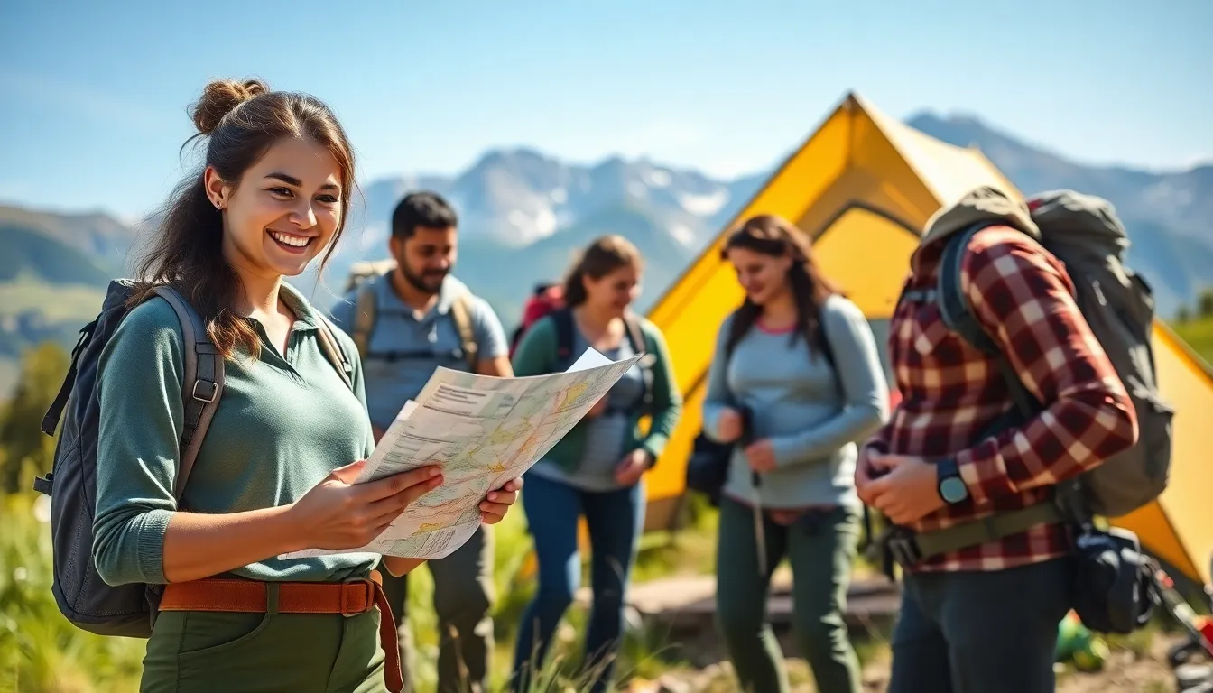 diverse adventurers exploring outdoors, embodying community and adventure spirit.