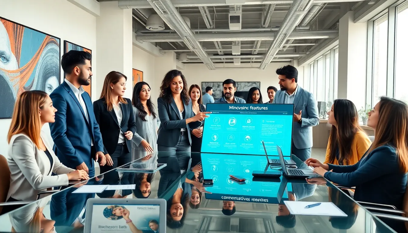 diverse team discussing cryptocurrency innovations in a modern office.