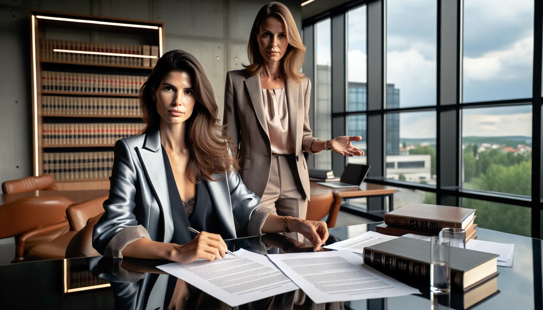 Croatian mother consulting with lawyer about divorce rights in modern office