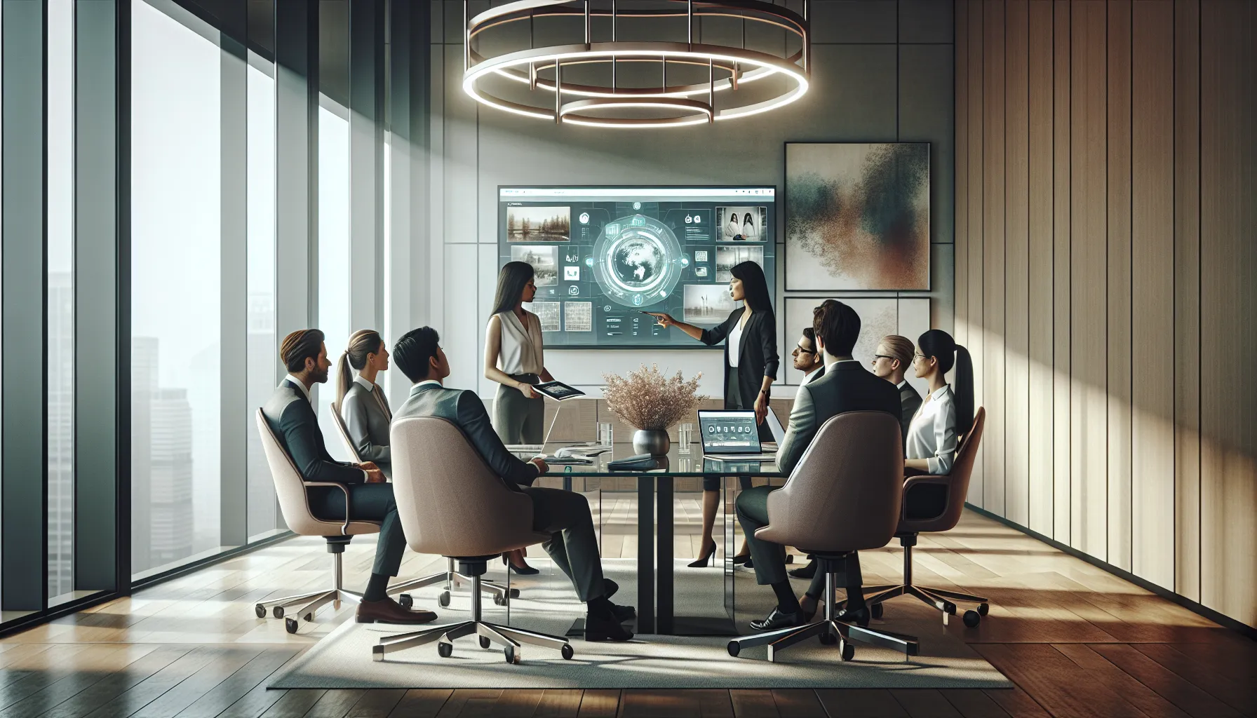 diverse team discussing digital time capsules in a modern office.