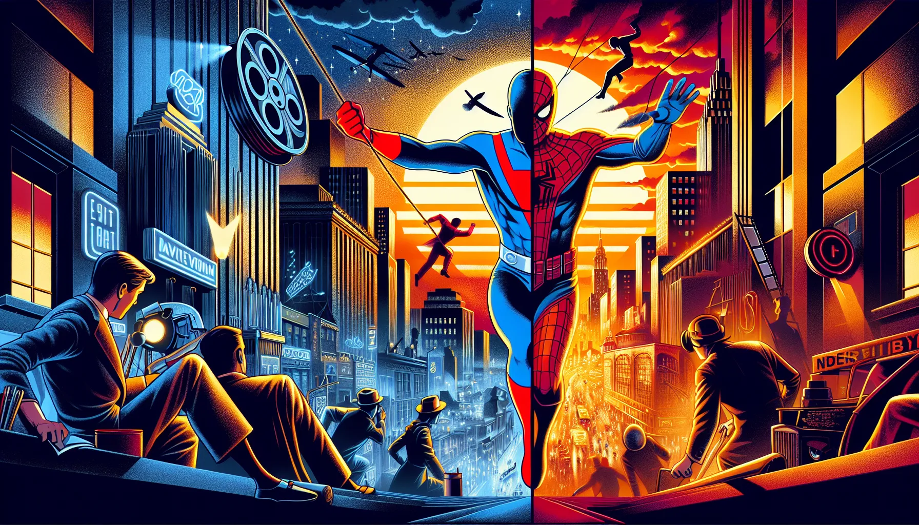 Superman and Spider-Man symbolizing the timelines of DC and Marvel.