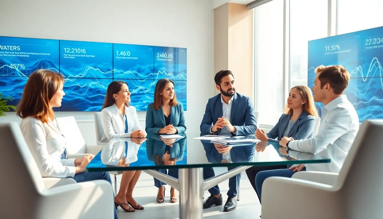diverse team discussing cryptocurrency in a modern office.