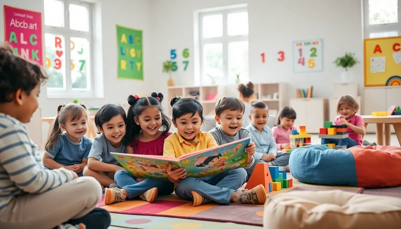 Children enjoying a vibrant preschool classroom with hands-on activities.