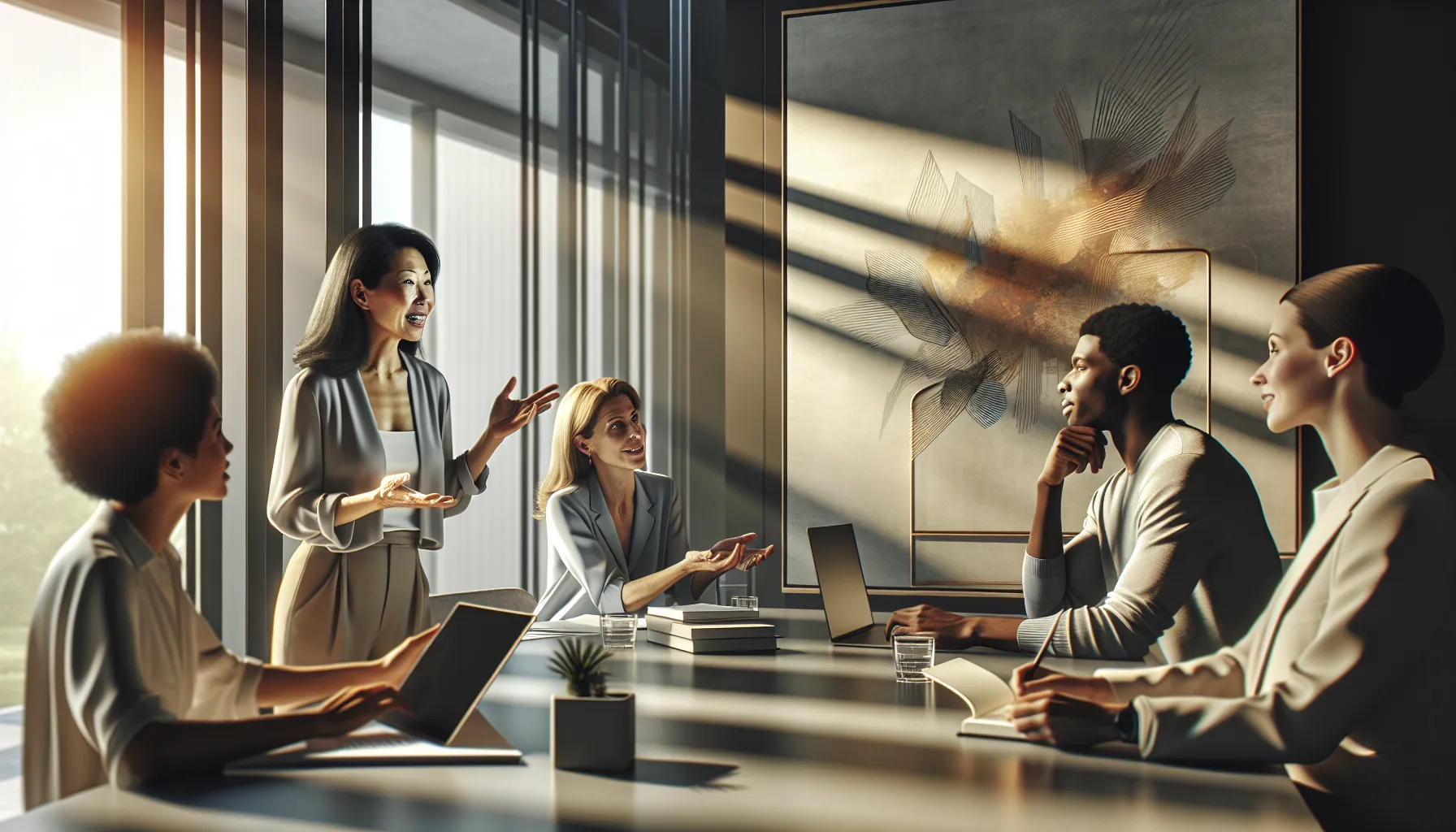 diverse team in a modern workspace discussing cultural significance.