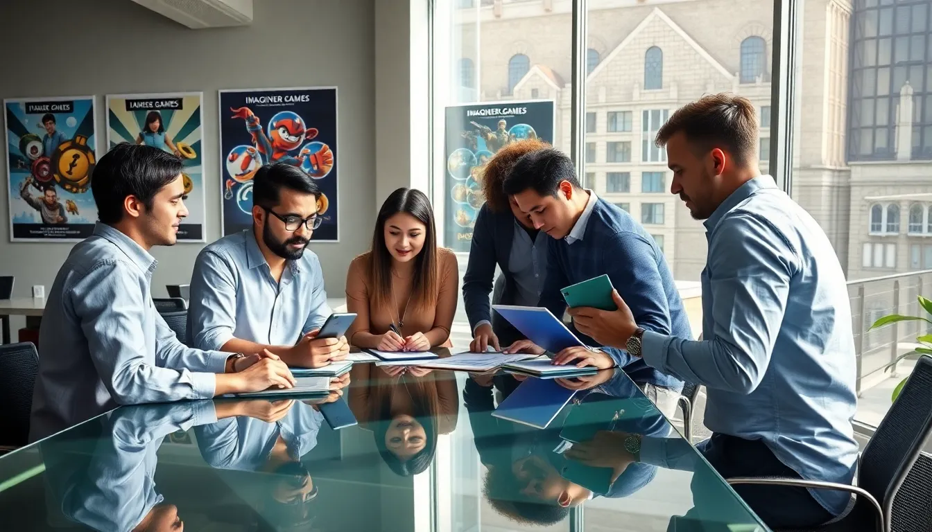 diverse team brainstorming in a modern workspace.