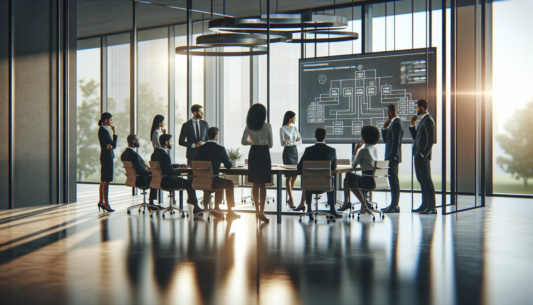 professionals discussing data governance in a modern office.