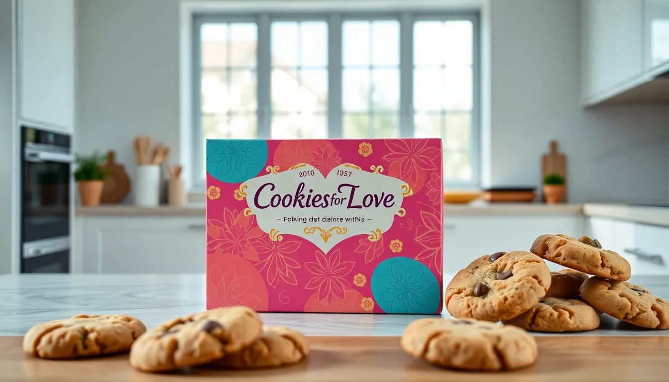 elegantly packaged cookie box in a modern kitchen setting.