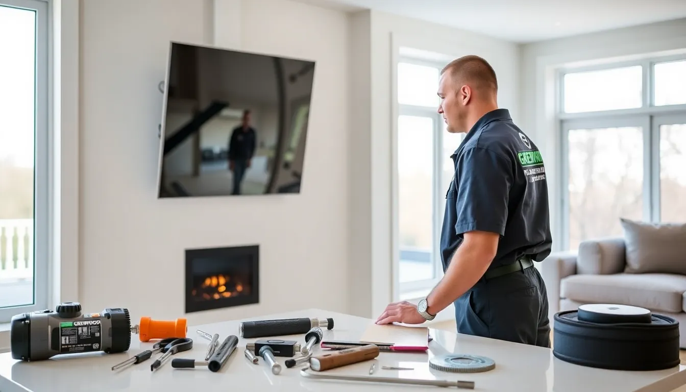 technician installing a heating system in a modern home.