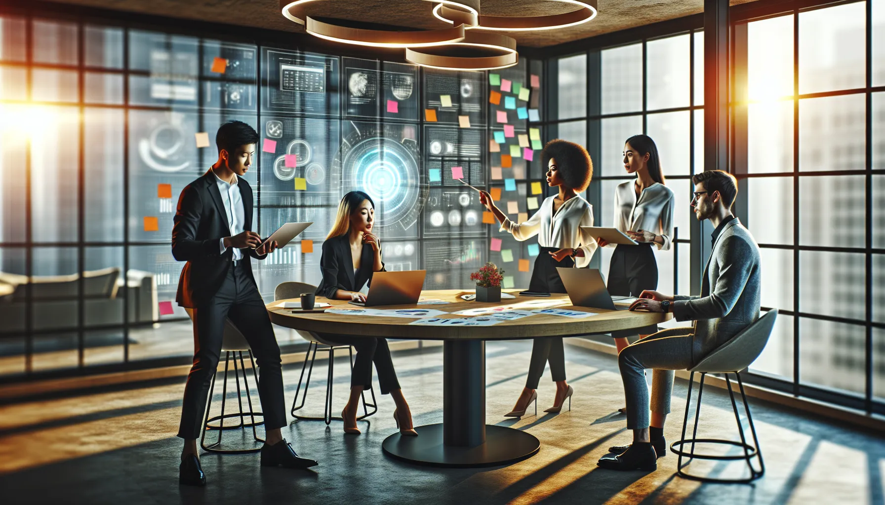 diverse team collaborating in a modern office setting.