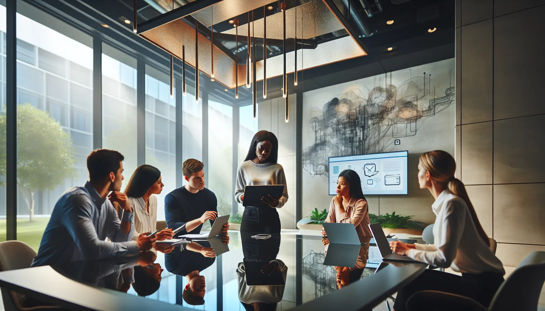 diverse tech team discussing issues of a WhatsApp update.