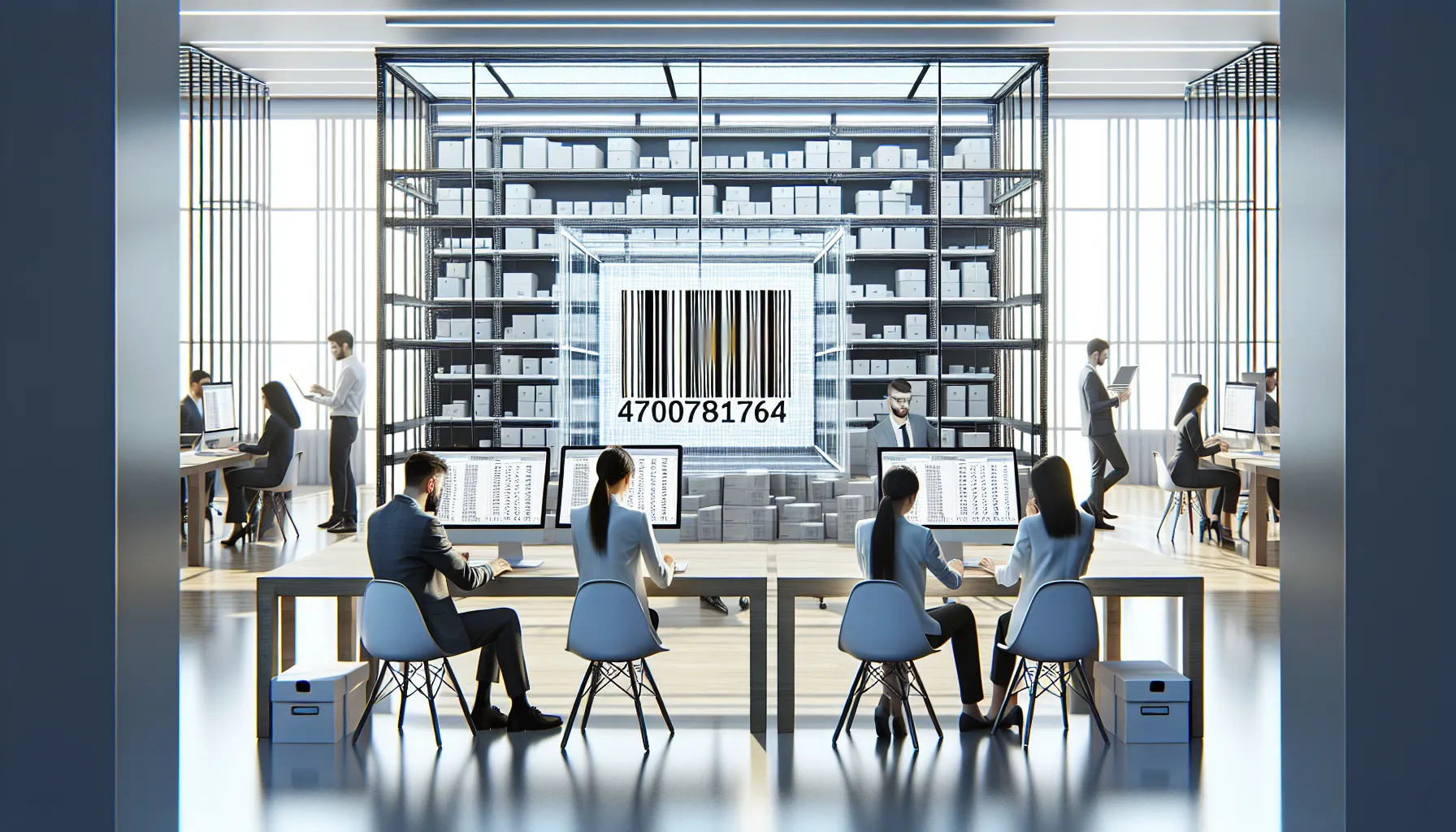 professionals analyzing inventory data in a modern office.