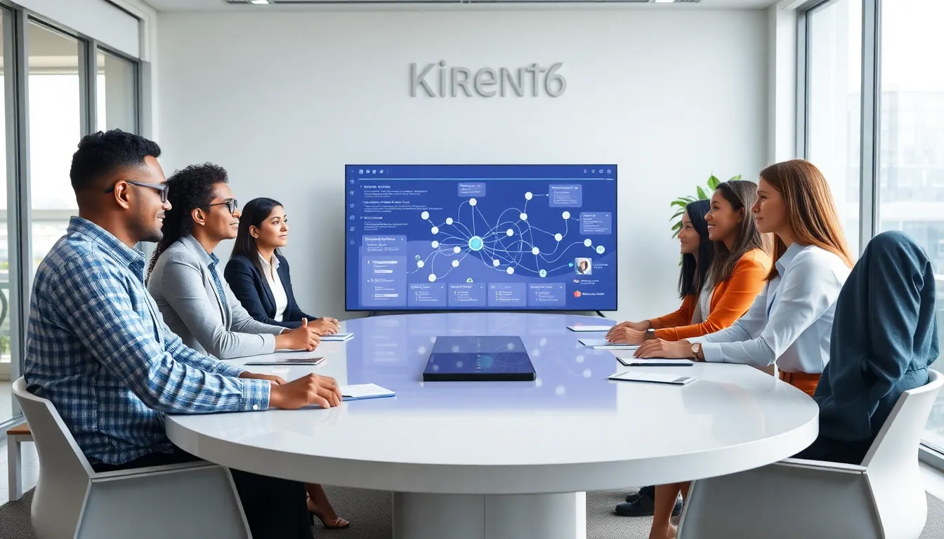 diverse team discussing technology in a modern office setting.