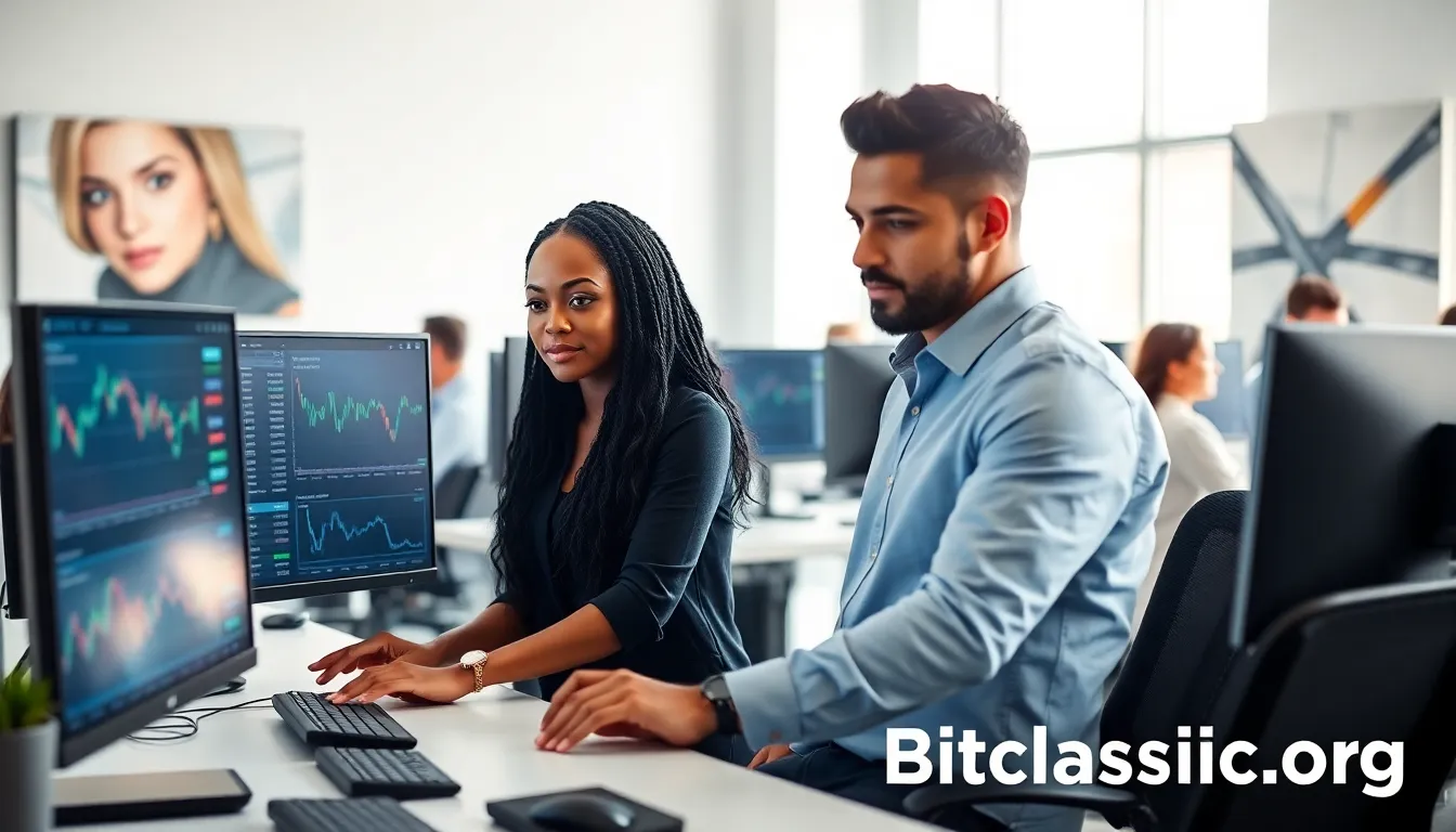 diverse traders collaborating in a modern office