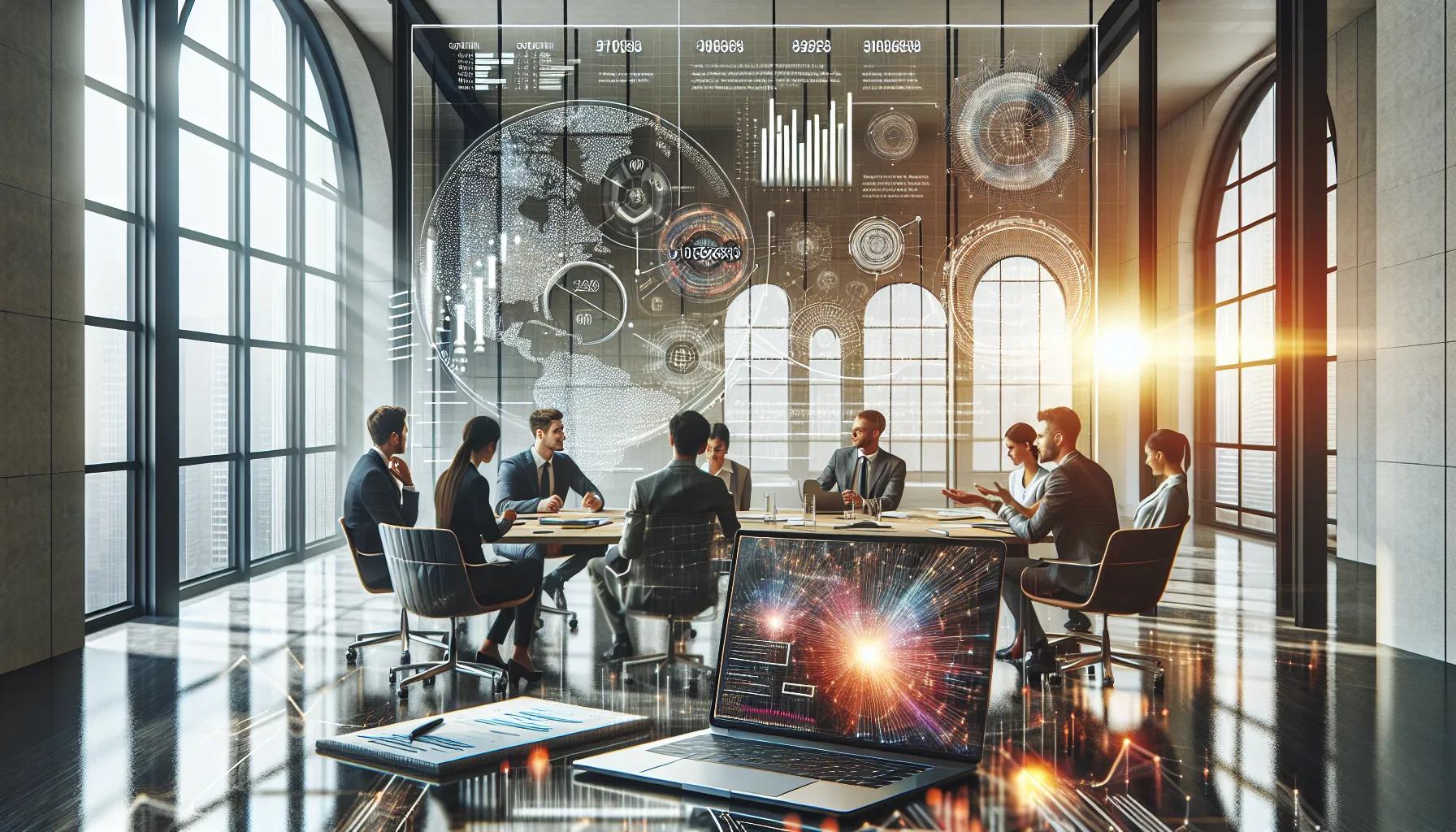 diverse team collaborating in a modern office on data analysis.