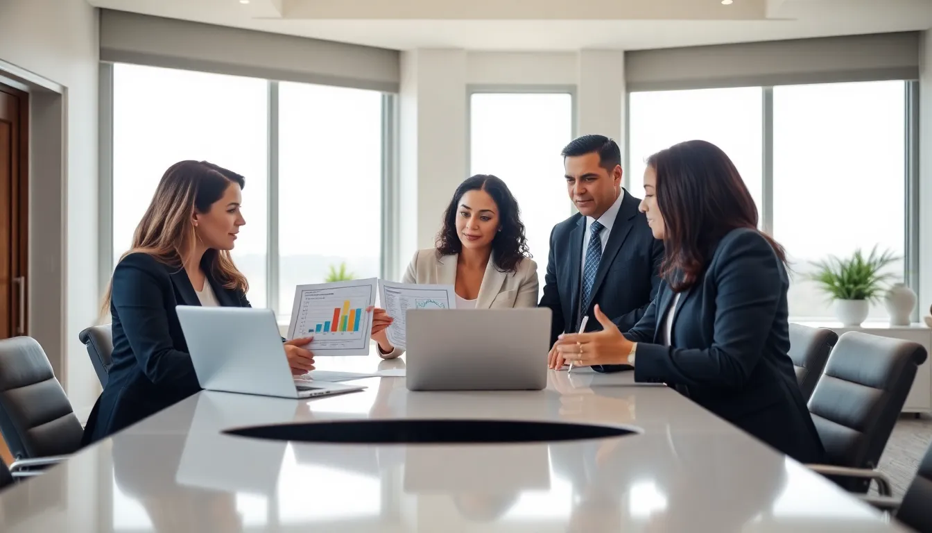 professionals discussing FHA construction loans in a modern office setting.