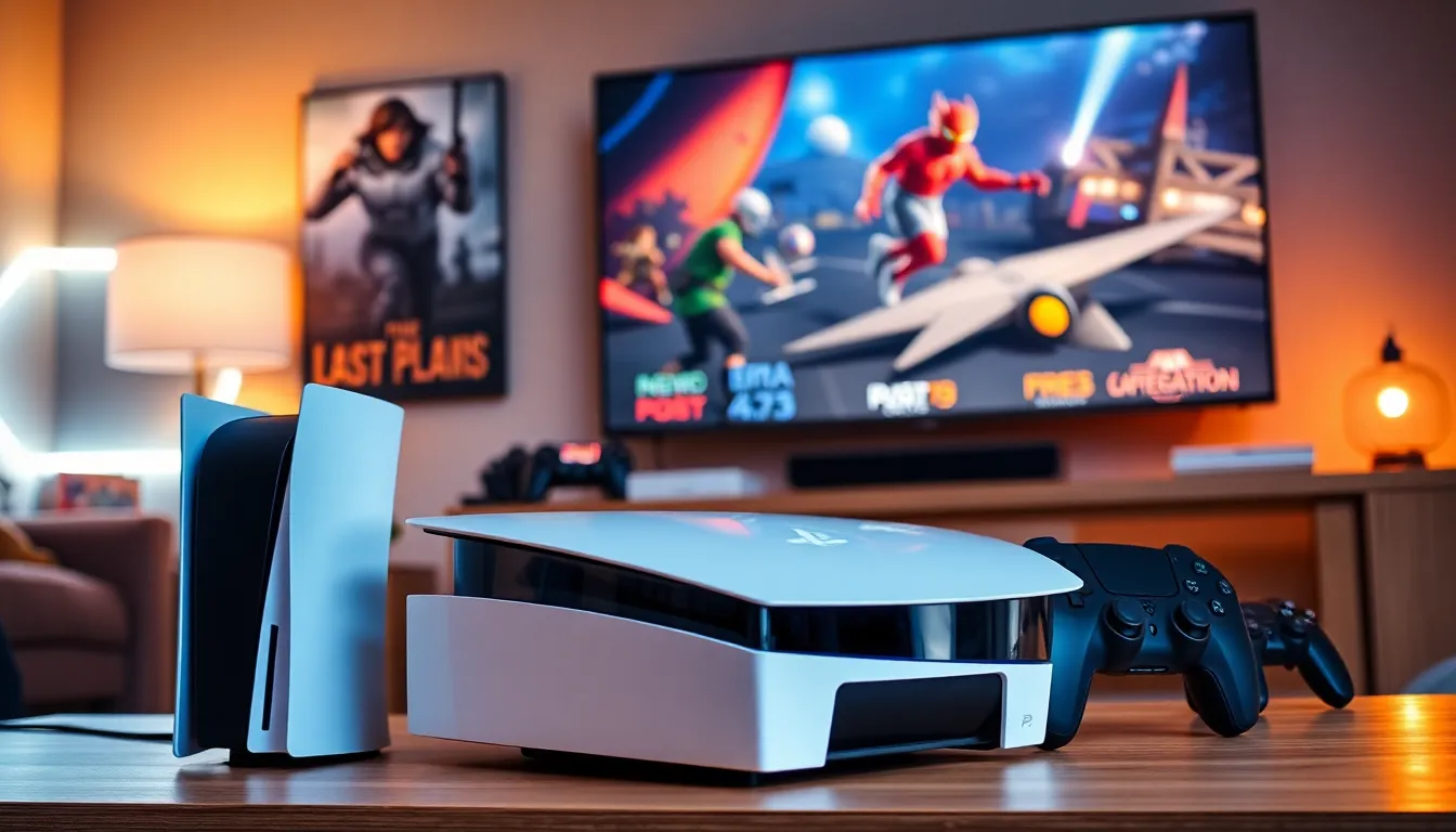 A modern gaming room featuring the evolution of PlayStation consoles.